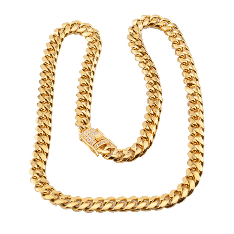 818mm wide Stainless Steel Cuban Miami Chains Necklaces CZ Zircon Box Lock Big Heavy Gold Chain for Men Hip Hop Rock jewelry