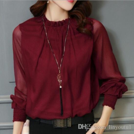 2020 Ladies Work shirt Lace Ruffle long Sleeve Loose Short Chiffon Blouse Shirts Women Fashion Long Sleeve Casual Blouses Tops