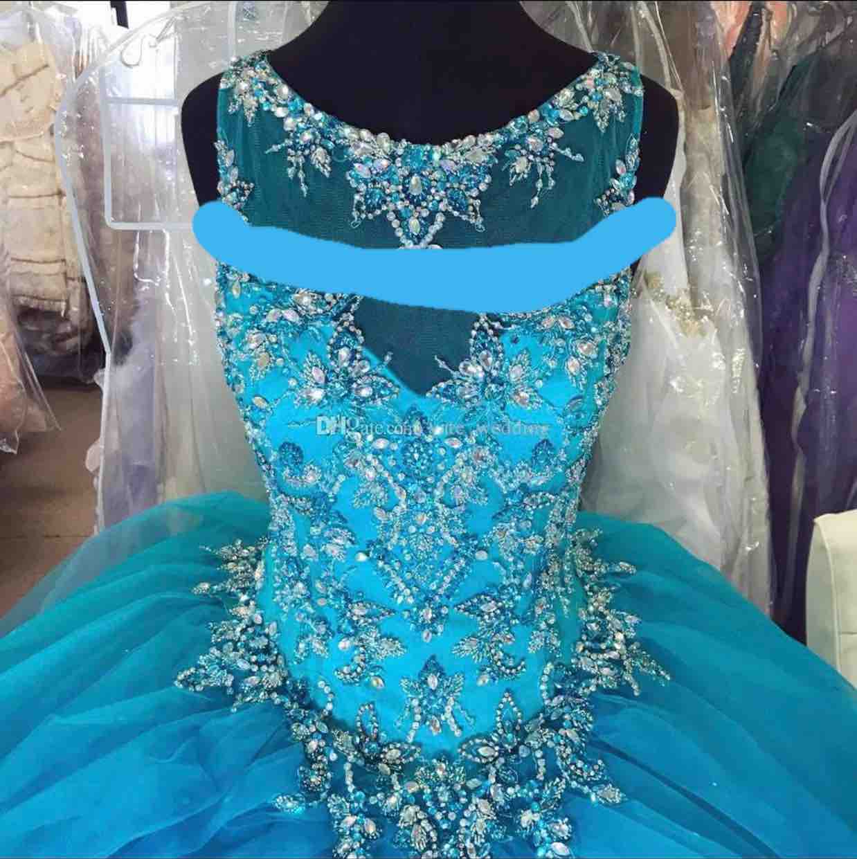 New Cheap Blue Girls Pageant Jewel Neck Crystal Beaded Court Train Tulle Wer Girl Dresses Kids Wear Birthday Communion Dress 403 6660311