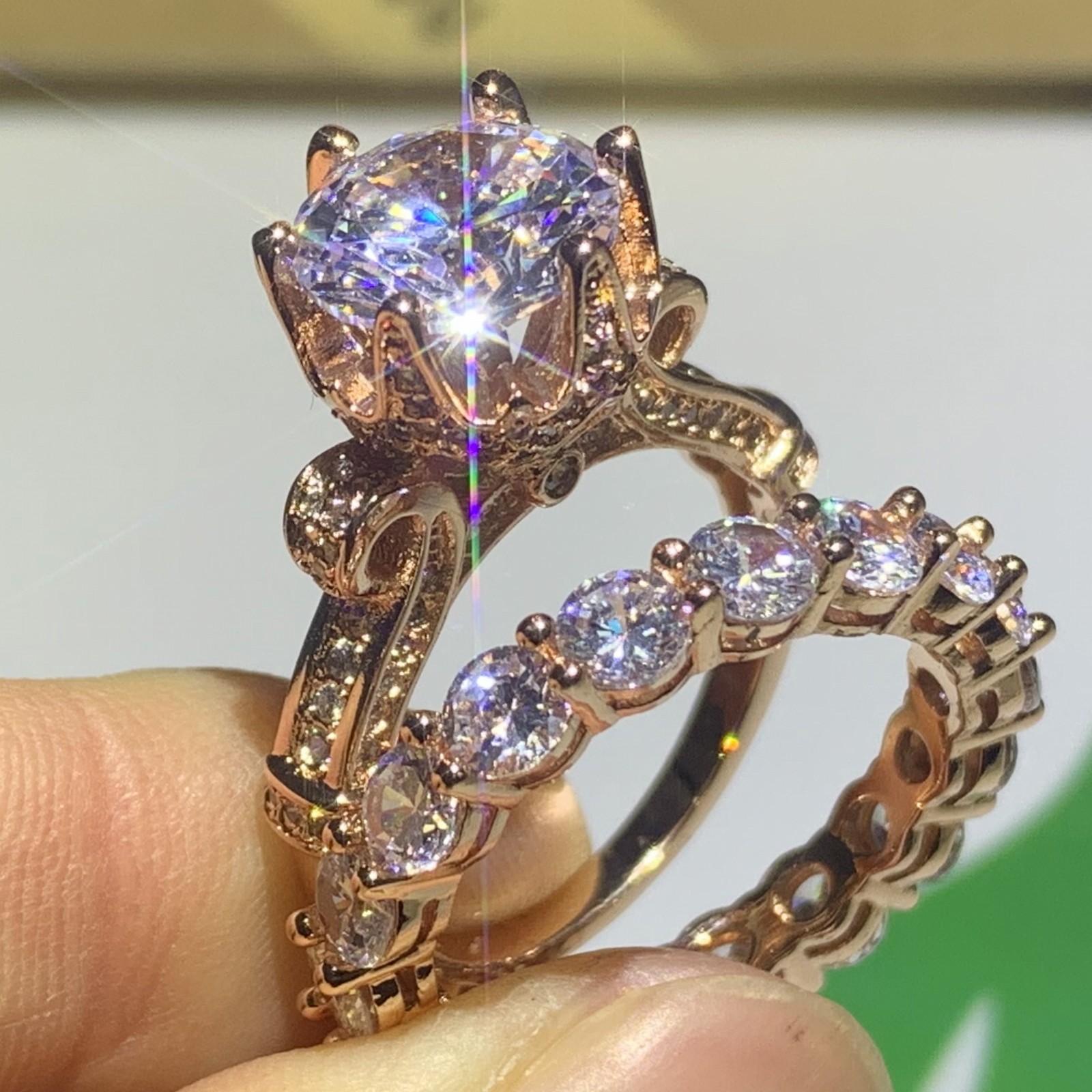 Choucong Wholesale Top Luxury Jewelry 925 Sterling Silver&Rose Gold Fill Round Cut White Topaz Promise Wedding Bridal Ring for Women Gift