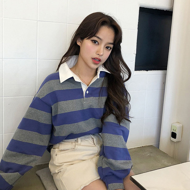 Harajuku Retro Striped Pullover Sweatshirt Women tops Autumn Korean Fashion Loose Long Sleeve Schoolgirl Sweatshirt Tops K164, Blue
Harajuku Retro Striped Pullover Sweatshirt Women tops Autumn Korean Fashion Loose Long Sleeve Schoolgirl Sweatshirt Tops K164, Blue