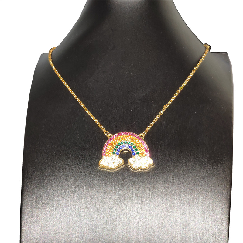 Hip Hop Romantic Rainbow Shape Pendant Necklace Shining Diamonds Women Men 18K Gold Plated Charm Pendants Jewelry