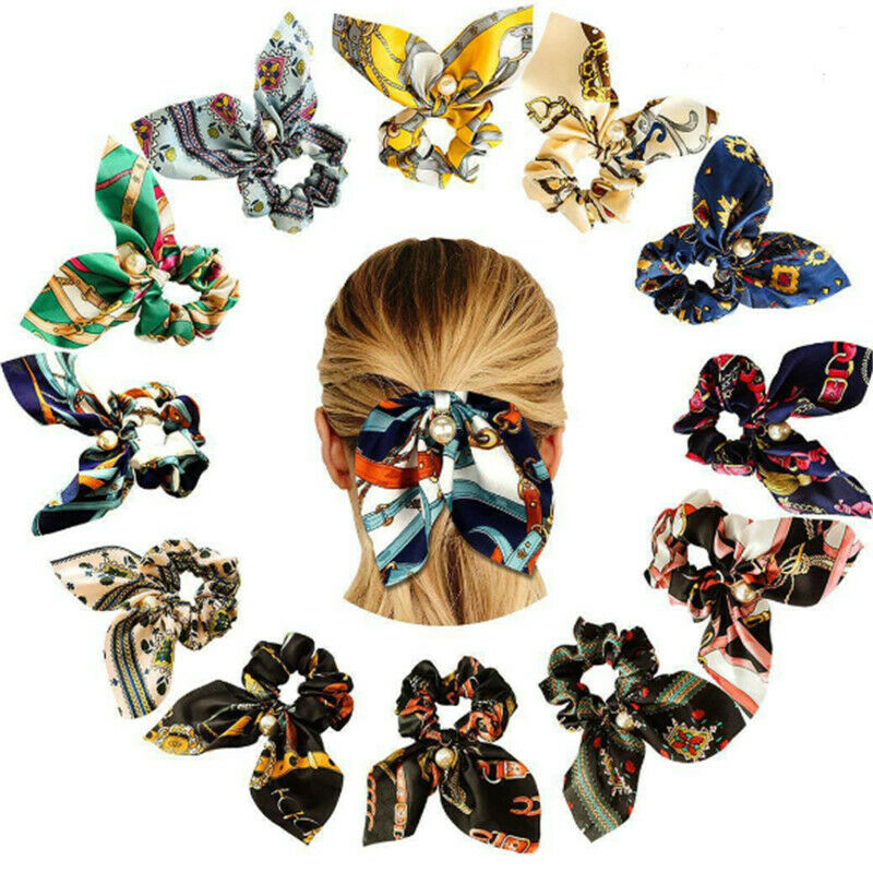 Solid Floral Bow Scrunchie Hair Band Elastic Ties Rope Scarf Accessories hair accessories hair accessories for braids