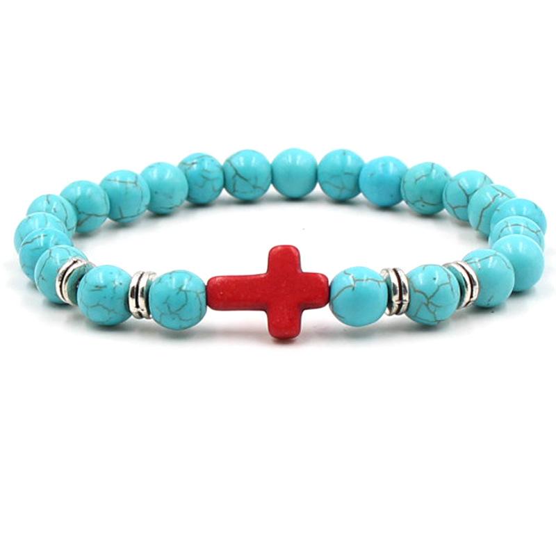 2019 New Unisex Fashion Cross Bracelet Multicolor Turquoise Natural Stone Beads Buddha Bangles For Lovers Gift