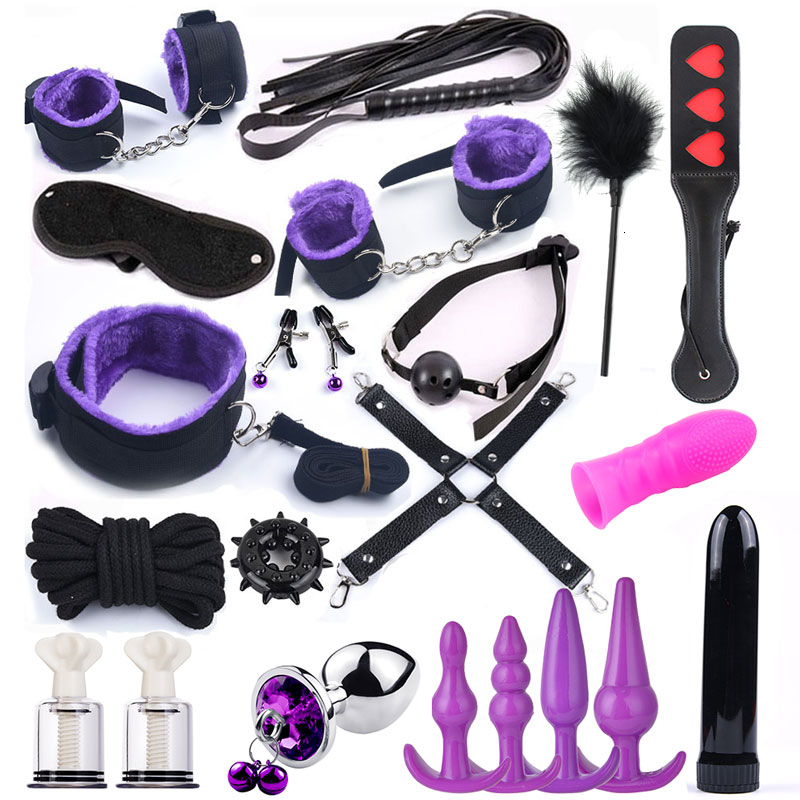 25 PCS Sex Toys For Women G Spot Dildo Vibratorn Butt Anal Plug Penis Cover Slave Games Hand s for Sex Whip Bdsm Bondage Set Y191207