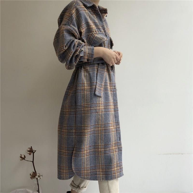 Women Autumn Vintage Long Sleeve Long Coat Button Elegant Bandage Plaid Woolen Coat Turn-Down Collar Winter Outwear, Blue
Women Autumn Vintage Long Sleeve Long Coat Button Elegant Bandage Plaid Woolen Coat Turn-Down Collar Winter Outwear, Blue