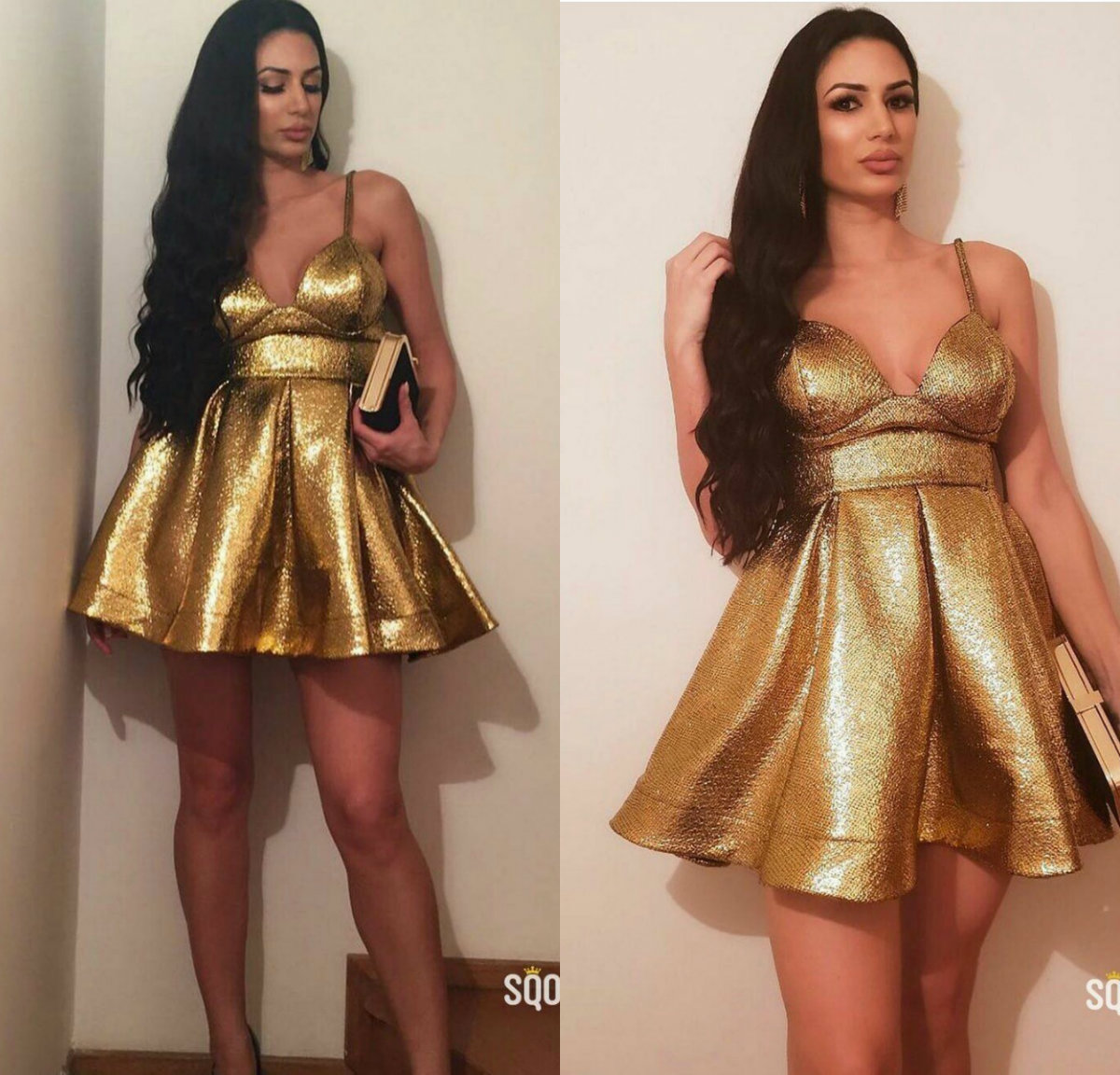 Evening Dresses Little Short Dress A Line Strap Skirt Golden Bling Custom MadeProm Dress Prom Party Wear