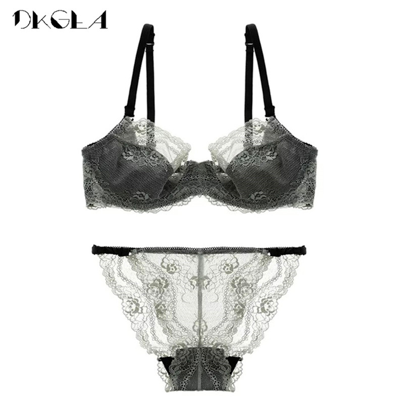 New France Pink Bra Panties Sets Embroidery Brassiere Women Lingerie Set White Ultrathin Lace Underwear Sexy Bra Set Transparent