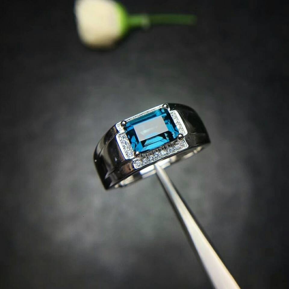 MeiBaPJ Real Natural London Blue Topaz Gemstone Men Ring Real 925 Sterling Silver Ring Fine Wedding Jewelry CJ191205