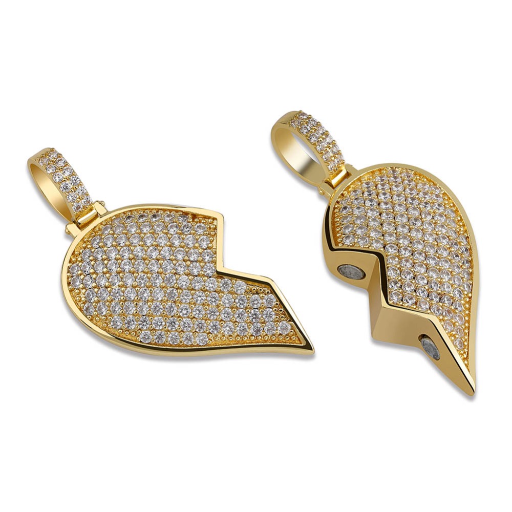 Iced Out Broke Couple Hearts Chain Pendant Necklace Statement Gold Silver Color Cubic Zircon Necklace Hip Hop Men's Jewelry
Iced Out Broke Couple Hearts Chain Pendant Necklace Statement Gold Silver Color Cubic Zircon Necklace Hip Hop Men's Jewelry