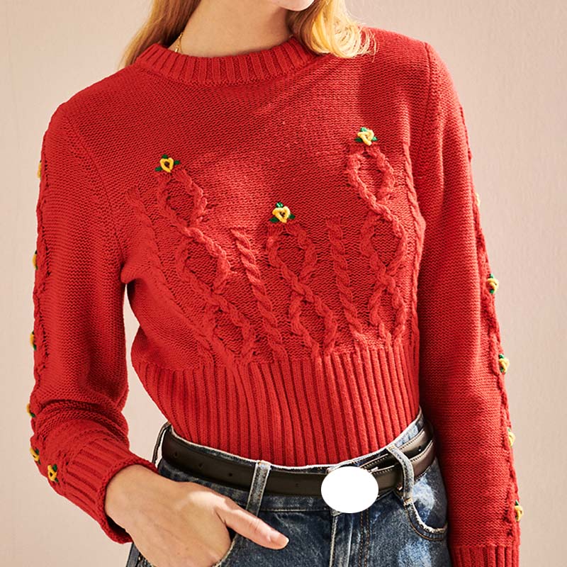 Women Sweater 2019 Autumn and Winter New Retro Embroidery Short Knit Bottoming Shirt, Red
Women Sweater 2019 Autumn and Winter New Retro Embroidery Short Knit Bottoming Shirt, Red