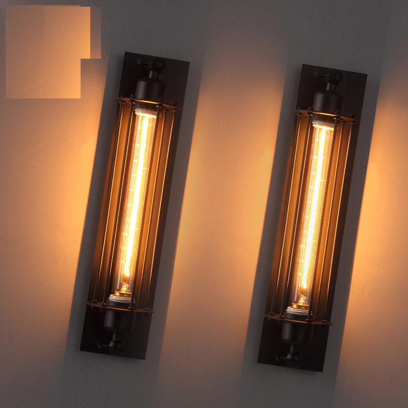 Modern industrial style design black iron wall lamp American Loft paint restaurant decoration LED E27 light tube warm light 220V