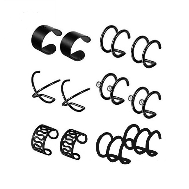 6 pairs/set Hip Hop Non Piercing Ear Clip Earrings Stainless Steel Earrings Jewelry Set Wholesale