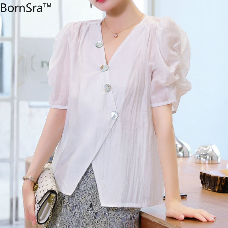 Bornsra 2020 Summer Bubble Sleeve Shirt Female Summer Snow Spins Unlined Upper Garment Contracted Loose Slim Woman Blouse, Blue
Bornsra 2020 Summer Bubble Sleeve Shirt Female Summer Snow Spins Unlined Upper Garment Contracted Loose Slim Woman Blouse, Blue