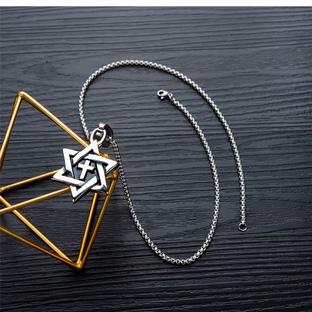 Fashion Six-pointed Star Cross Pendants Necklace Jewelry Gun Black Color Stainless Steel Necklace Men Women Gift