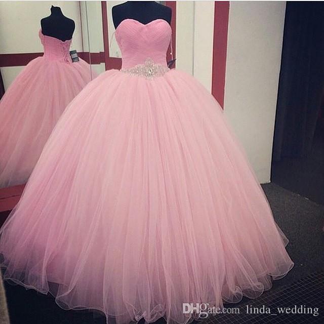 2019 Adorable Baby Pink Quinceanera Dress Princess Puffy Ball Gown Sweet 16 Ages Long Girls Prom Party Pageant Gown Plus Size Custom Made