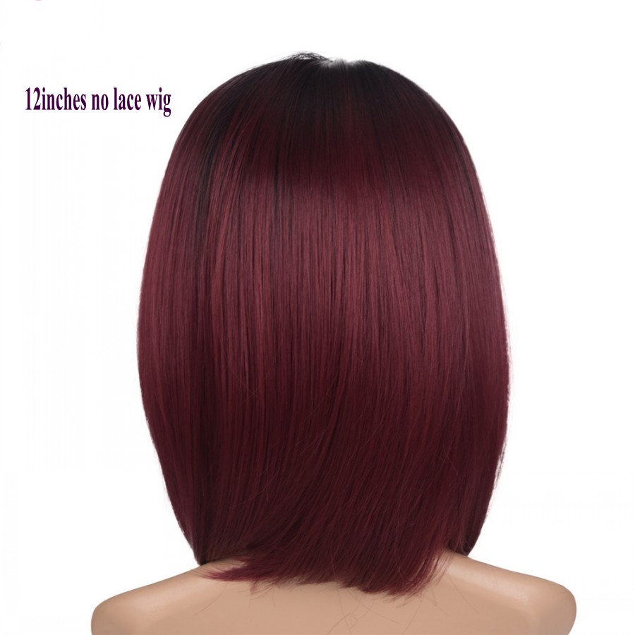 14 Inchmiddle Part Short Straight Bob Full Hair Wigs Black Ombre Bury Red Synthetic Lace Front Wig For Afro Women