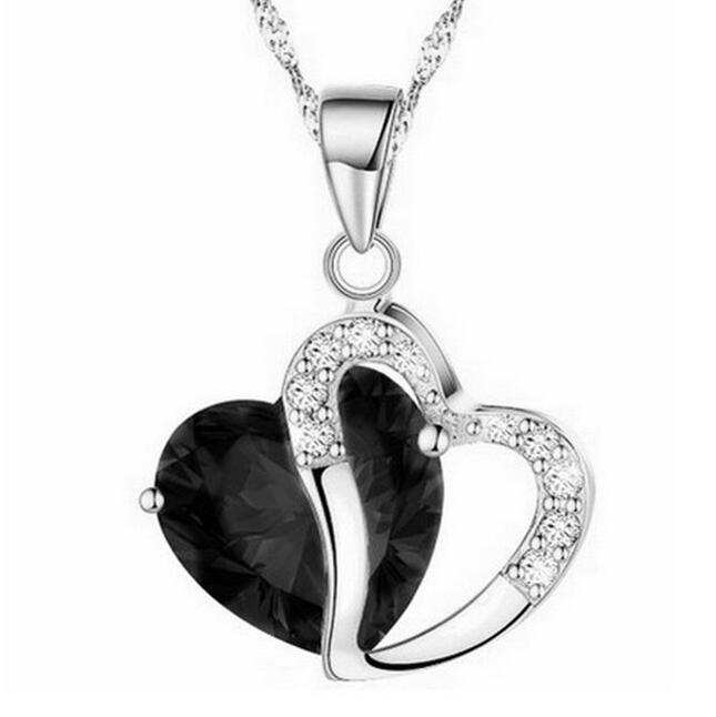 Korean version of peach heart-shaped zircon crystal necklace clavicle chain sweater chain DJN56 mix order Pendant Necklaces jewelry