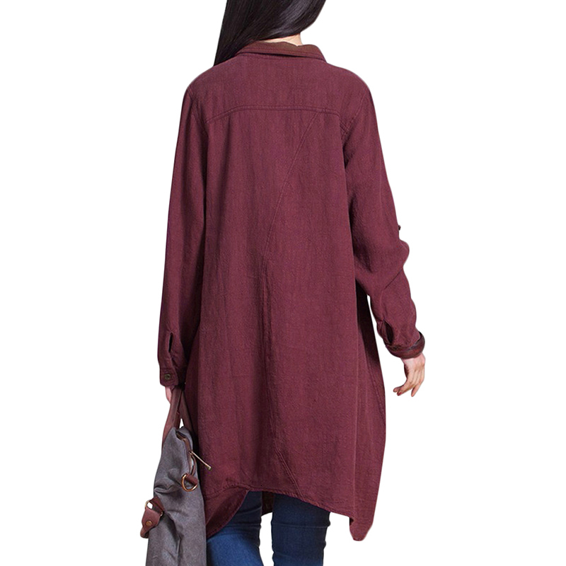 Anself Plus Size Women Cotton Linen Blouse 5xl Oversize Shirts Female Ladies Casual Long Sleeve Long Tops Pocket Button Blusas J190625