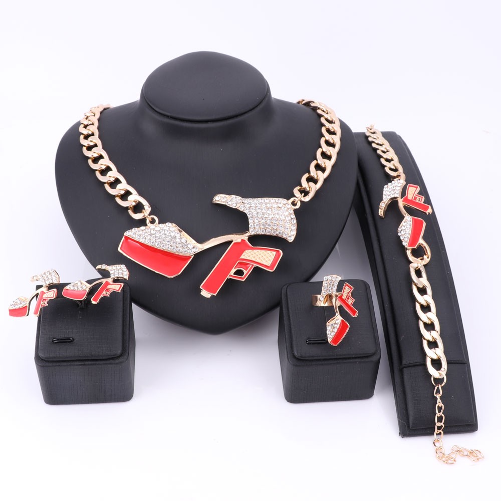 Fashion Hip Hop Golden Statement Red Enamel Crystal Pistol High-heeled Shoes Pendant Party Gift Necklace Bracelet Earring Ring, Slivery;golden
Fashion Hip Hop Golden Statement Red Enamel Crystal Pistol High-heeled Shoes Pendant Party Gift Necklace Bracelet Earring Ring, Slivery;golden