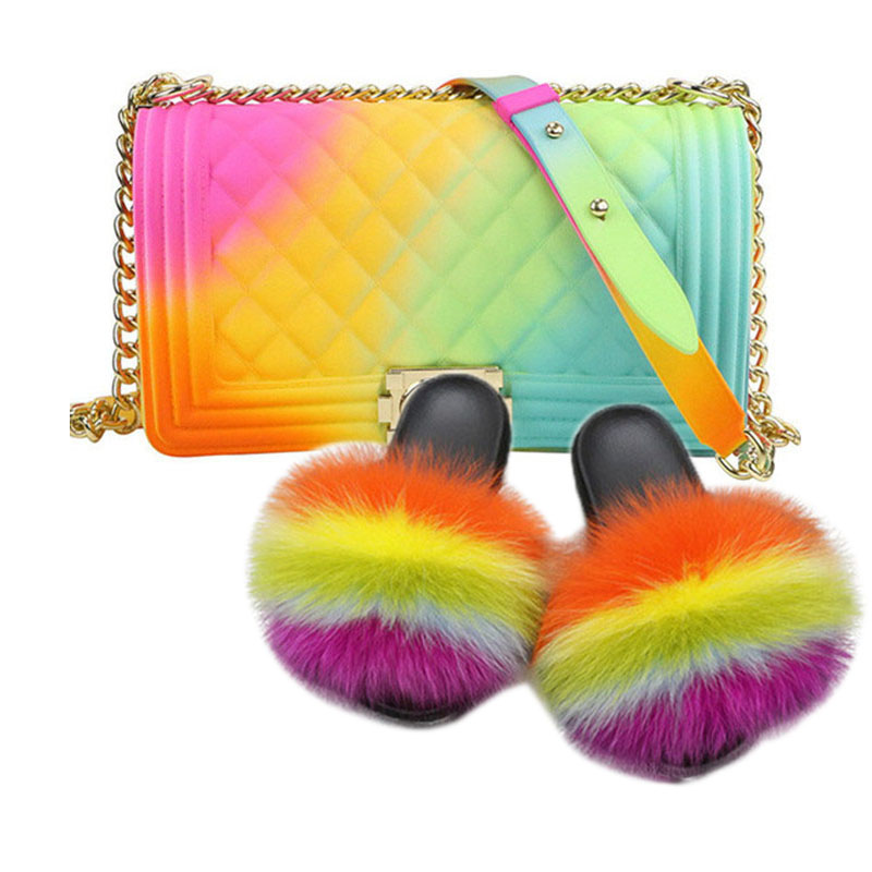 2020 Hot Shoes Bag Set Woman Slides Fur Sandals with Colorful Jelly Bags Multicolor Shoe Flip Flops Fluffy Platform Sandals, Green
2020 Hot Shoes Bag Set Woman Slides Fur Sandals with Colorful Jelly Bags Multicolor Shoe Flip Flops Fluffy Platform Sandals, Green