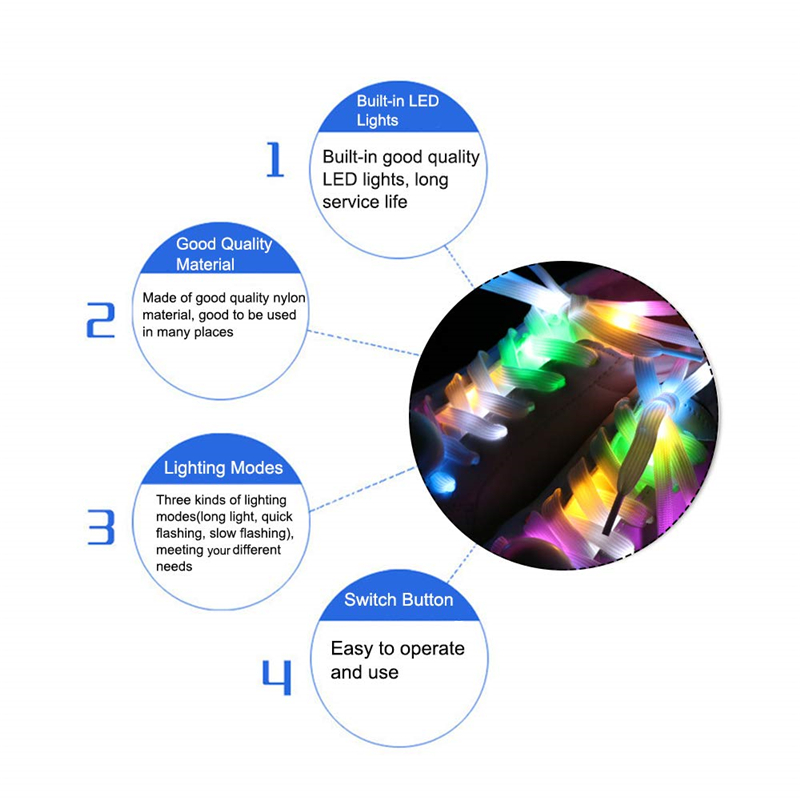 LED Light Up Shoelaces with colorful Flashing Disco Lighting Glow Nylon Strap for Night Party Hip-hop Dancing