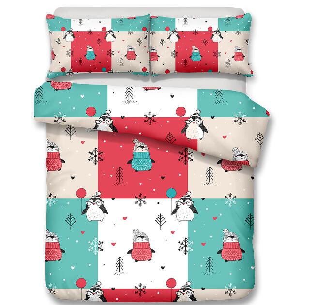 3D Penguin Bedding Set Cute Cartoon Printing Duvet Cover Set with Pillowcase Twin Full Queen King Size