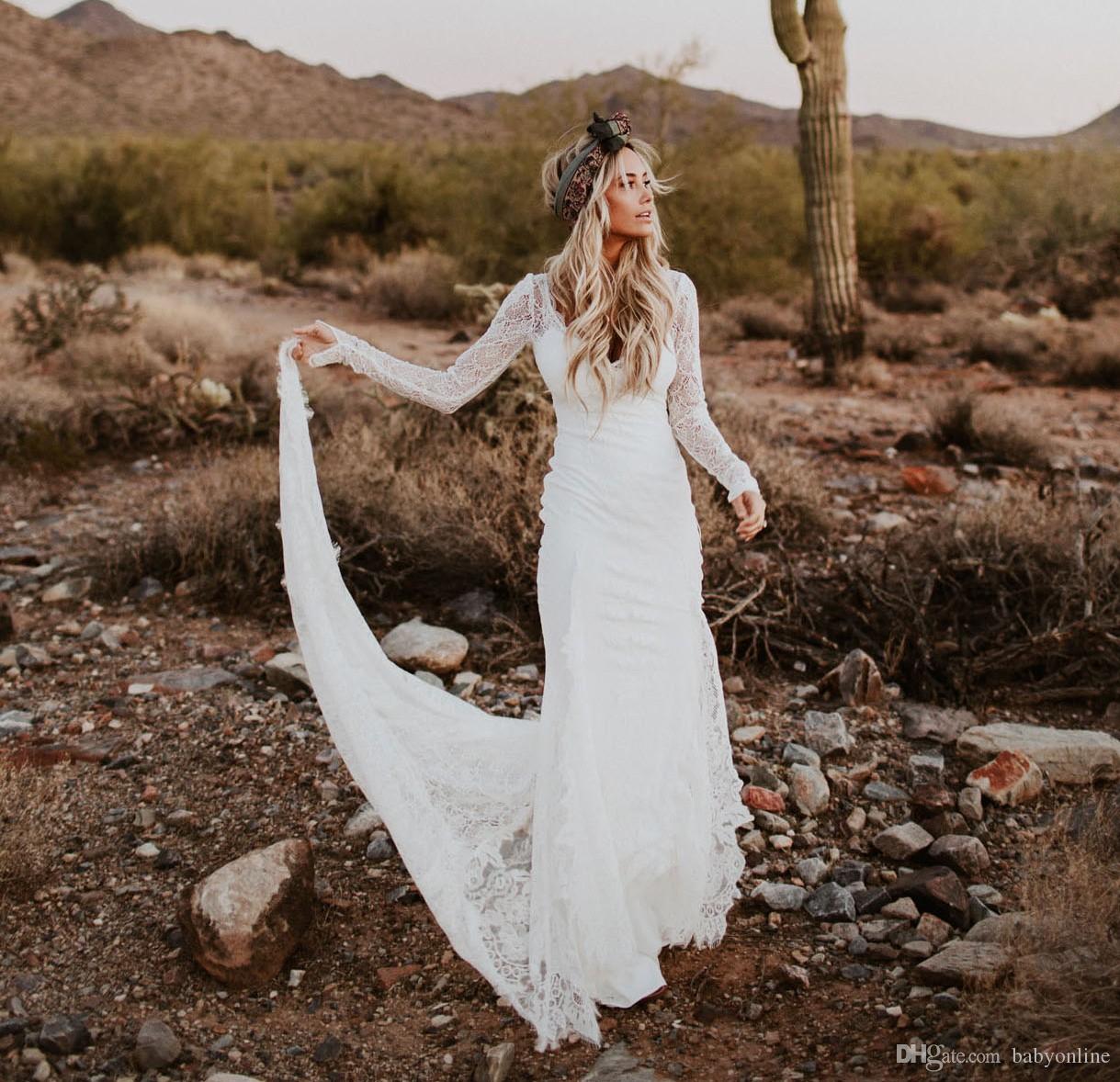 Modern Beach Sexy Full Lace Mermaid Dresses Long Sleeves Boho Backless Wedding Dress Bridal Gowns Custom Vestidos De Noiva