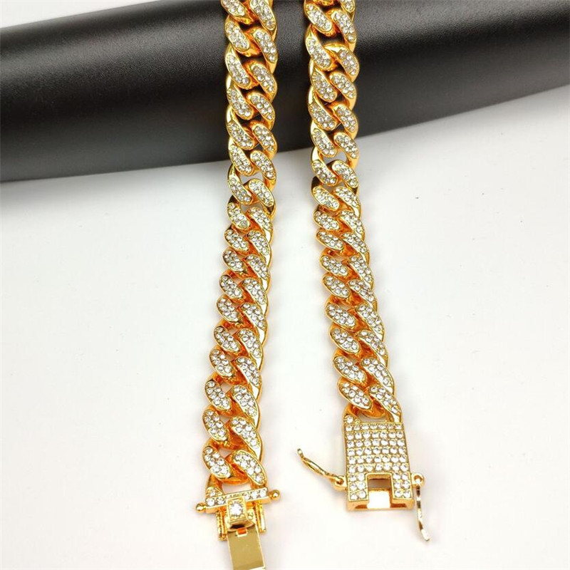 Vintage Sparkling Men Hip hop Iced Out Jewelry Rhinestone Crystal Long Iced Out Chains Necklace Jewelry Gold Silver Miami Cuban Link Chains