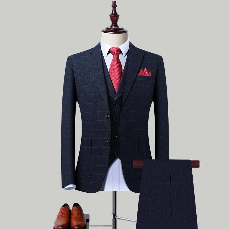 men suits business suit threepiece suit trim groom british plaid wedding custom made groom wear office ourfit