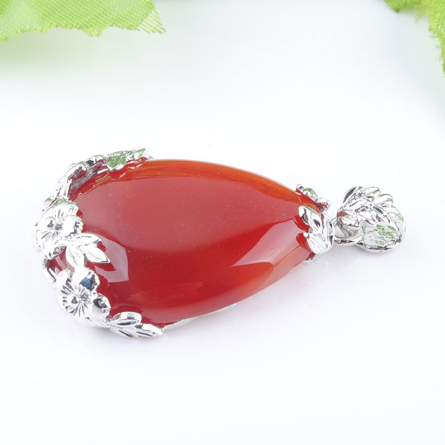 WOJIAER Tear Water Drop Love Natural Red Agate Gem Stone Pendant Necklace Reiki Bead Women Jewelry DN3468