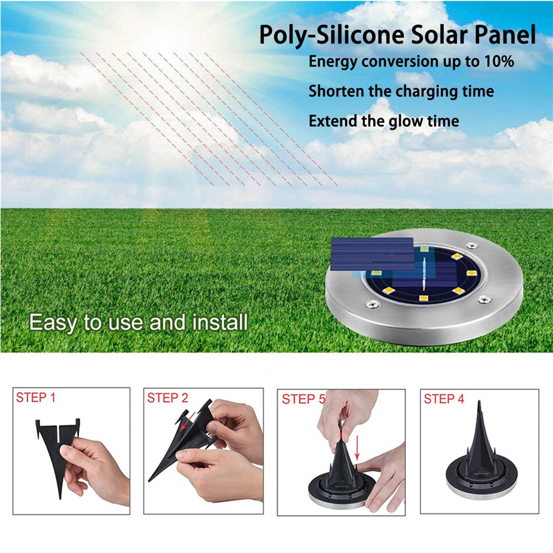 LED Solar Ground Lights 8 LEDs Solar Powered Waterproof Light Waterproof Garden Lights for Yard,Deck,Lawn,Patio