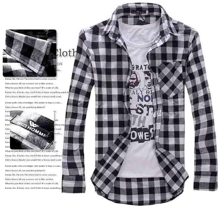 Fashion Men Vintage Shirts Plaid Check Long Sleeve Shirt Slim Fit Shirts for Men High Quality Men's Clothing Shirts M-2XL
