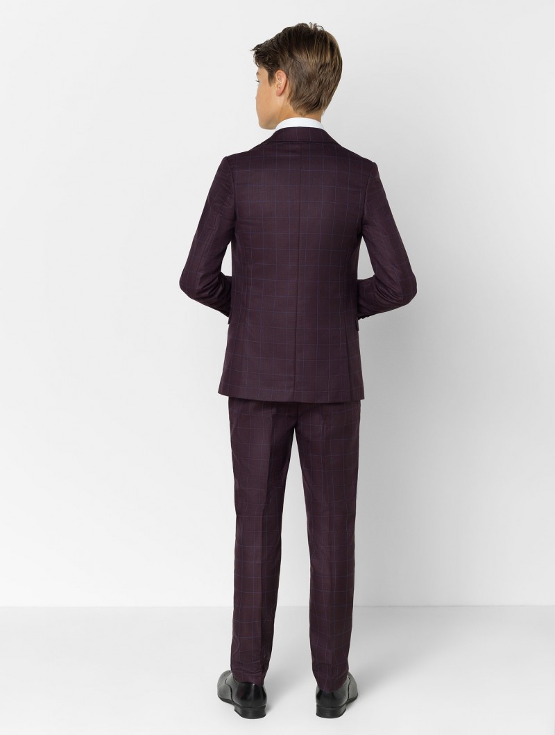 Boys Burgundy Check Suit Dinner Suits Boys Suits Tuxedo for Kids Great Quality Formal Occasion Suits For Little Men Three Pieces Fantastic