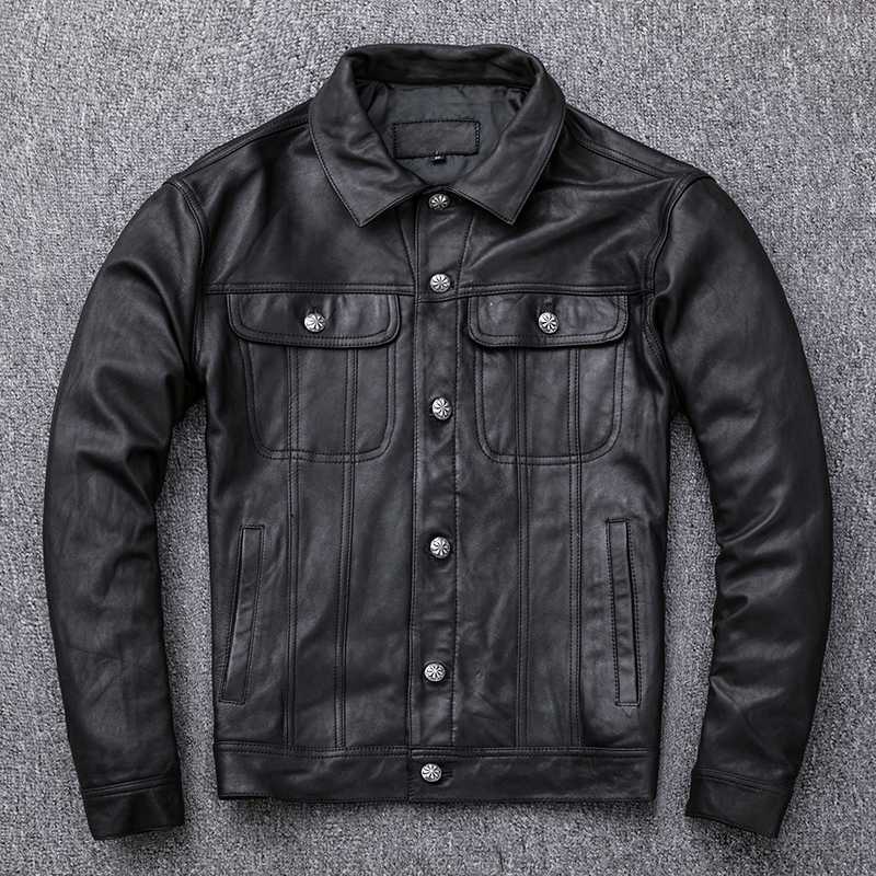 New Genuine Men Short 2020 Sheepskin Lapel Denim Buckle Slim Fit Motorcycle Jacket Biker Leather Coat, Black
New Genuine Men Short 2020 Sheepskin Lapel Denim Buckle Slim Fit Motorcycle Jacket Biker Leather Coat, Black
