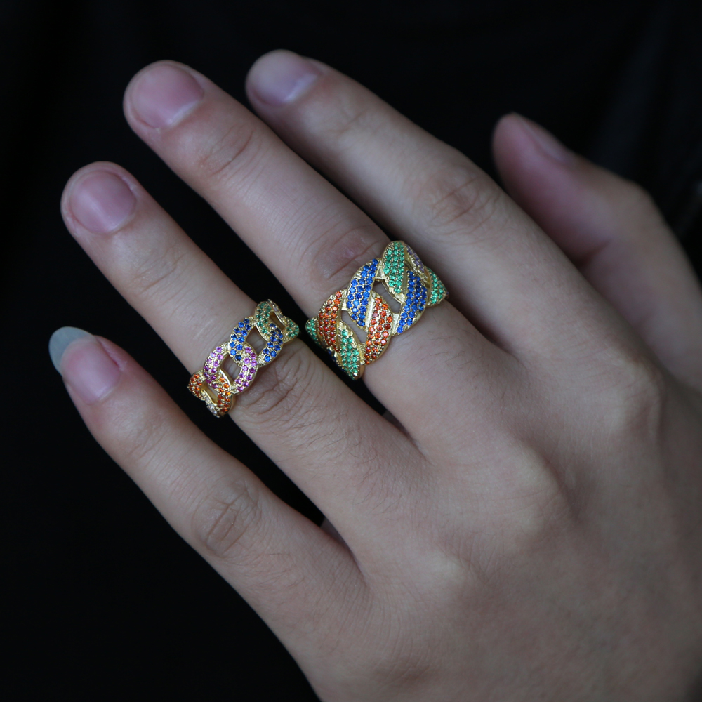 hip hop bg boy ring jewelry colorful micro pave rainbow cz Miami cuban k chain Gold plataed engagement band rings for men