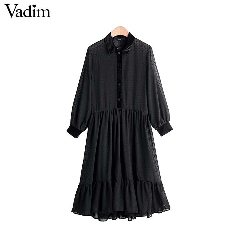 Vadim women chic chiffon black midi dress turn down collar long sleeve female casual mid calf dresses straight vestidos QC711, As picture
Vadim women chic chiffon black midi dress turn down collar long sleeve female casual mid calf dresses straight vestidos QC711, As picture