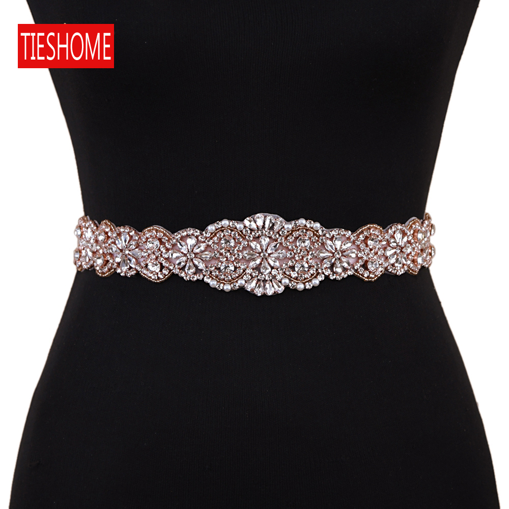 Elegant Rose Gold Bridal Sash with Rhinestones - Perfect Addition to Your Wedding Attire