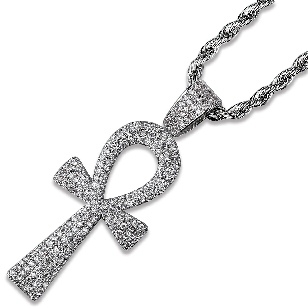 Hip Hop Cross Key Shape Pendants Necklace Jewelry Copper Bling Diamond Stone 18k Gold Plated Jewelry Women/Men