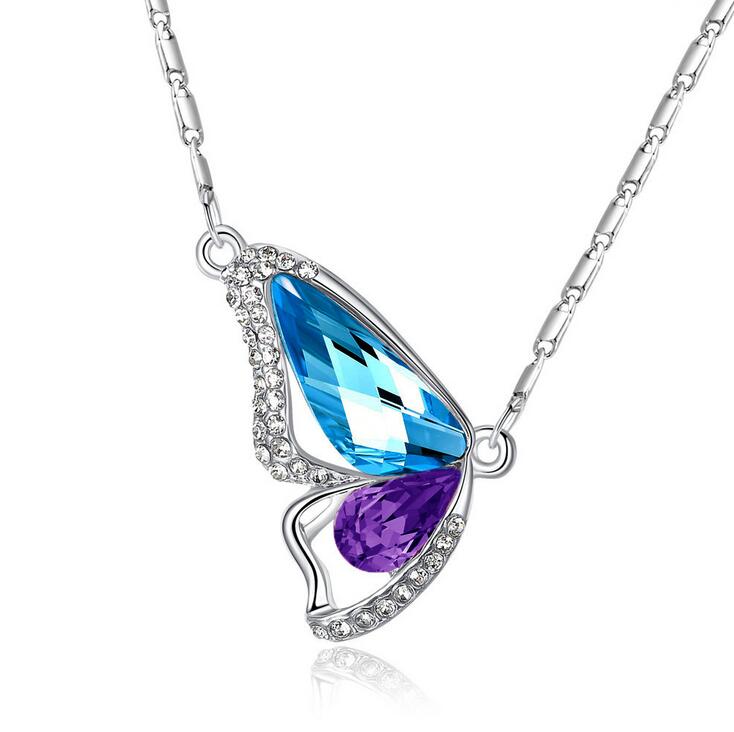 Fashion full diamond crystal butterfly wings necklace clavicle chain DJN75 mix order Pendant Necklaces jewelry