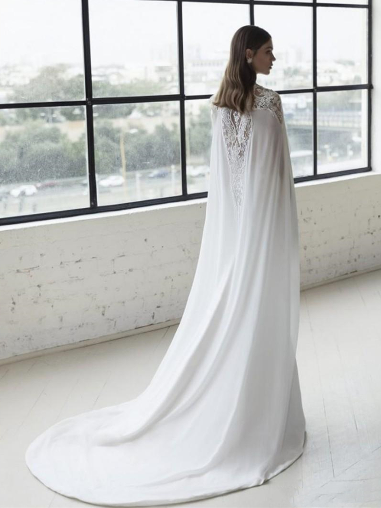 2020 Modern Applques Mermaid Wedding Dress with Cape Chiffon Wrap Sparkly Lace Trumpet Chic Bridal Gowns vestido de noiva Custom Made