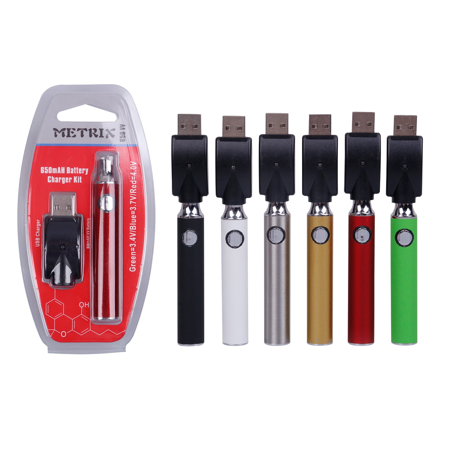 Authentic Metrix Vape Battery 650mAh Vape Pen Charger Kit Variable Voltage Preheat VV Vaporizer for 510 Thick Oil Cartridges
Authentic Metrix Vape Battery 650mAh Vape Pen Charger Kit Variable Voltage Preheat VV Vaporizer for 510 Thick Oil Cartridges
