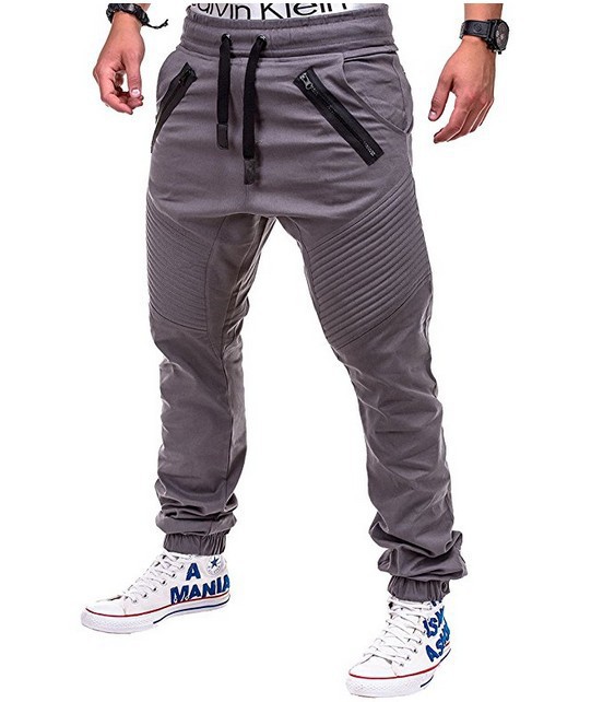 Spot Pants explosion models spring and summer solid color leisure fitness zipper track Stripe pleated beam pants support mixed batch