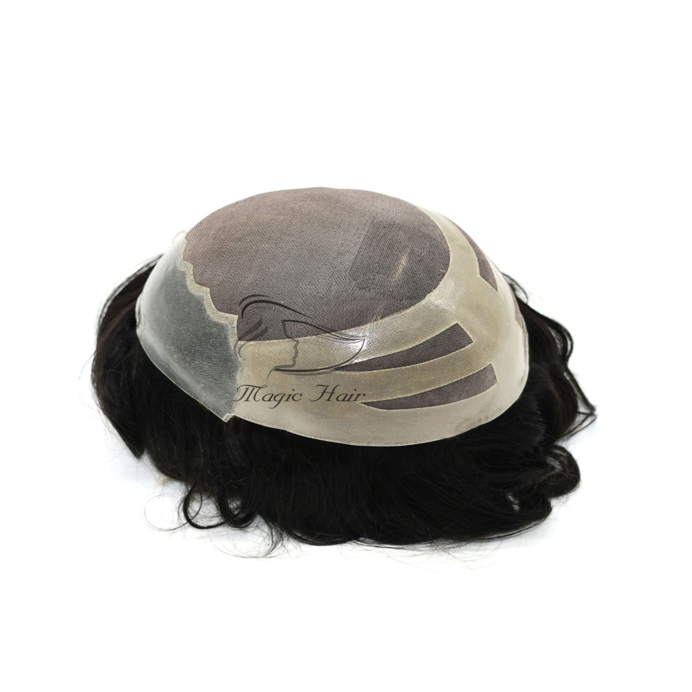 Hair Men Toupee Brazilian Remy Human Hair Wig For Males Durable Hair Piece With Mono and PU 1B#