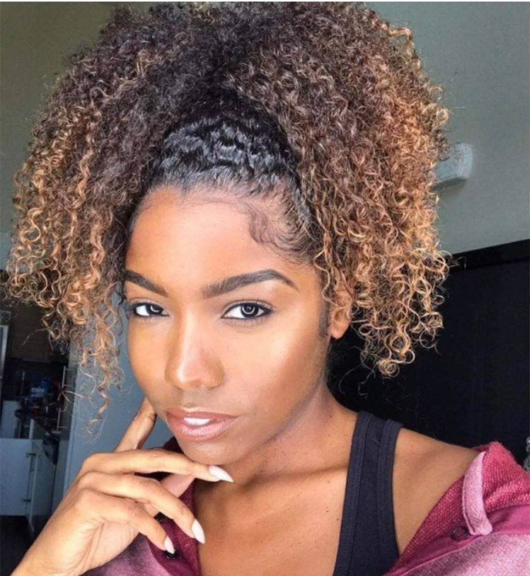 14inch 1B/30 dark roots ombre amburn kinky curly hair Ponytail extension natural puff bun updo fashion hot
