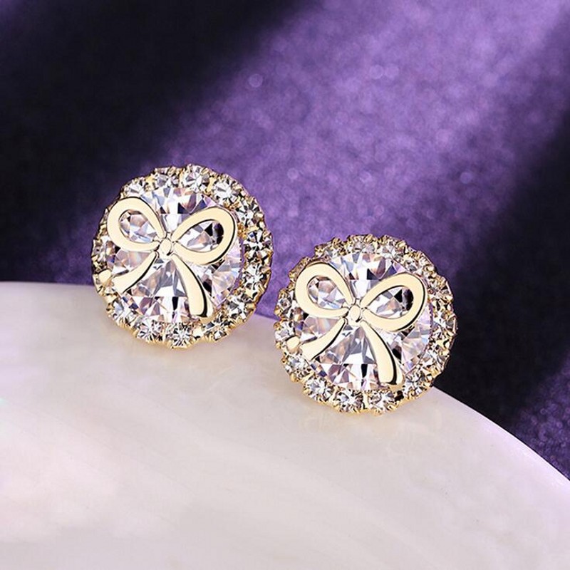 Sterg Sier Gold Filled Round Cubic Zirconia Stud Earrings for Women
