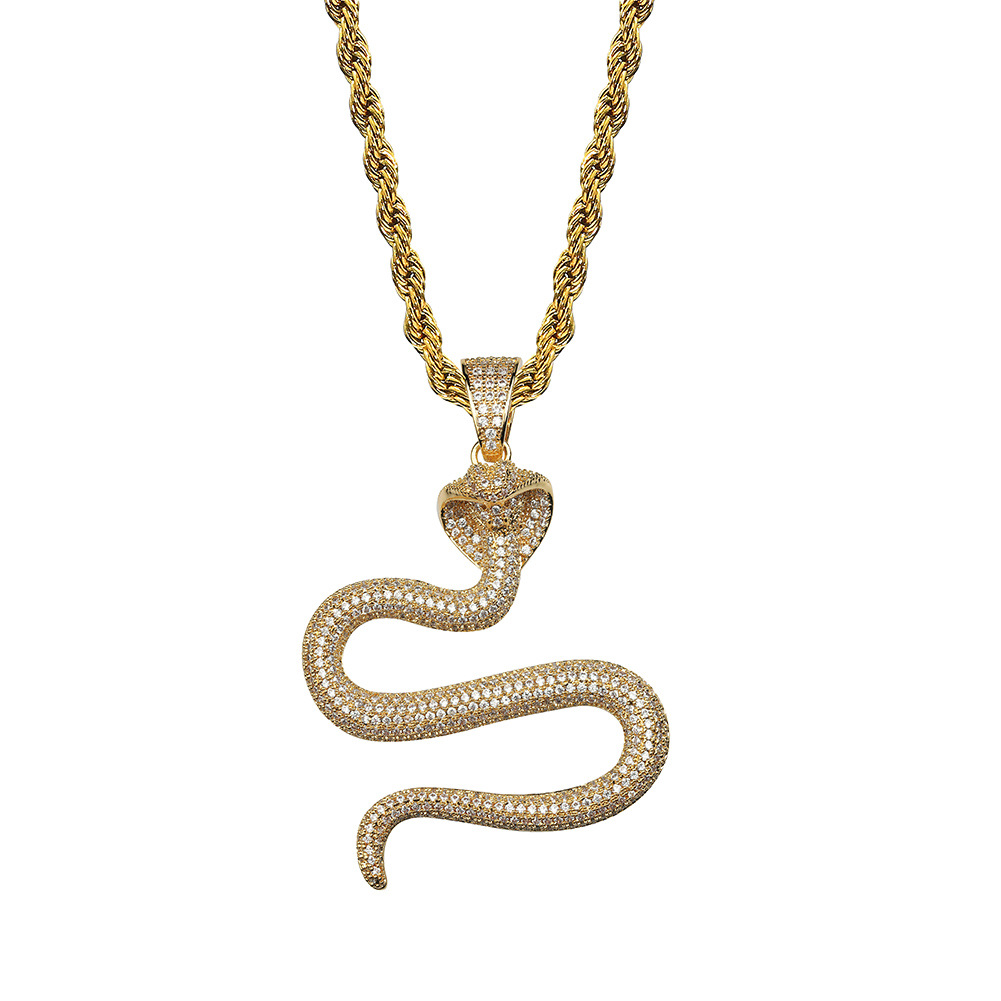 Cool Men Hip Hop Cobra Snake Pendant Necklace Platinum Plated Solid Full Zircon Mens Jewelry