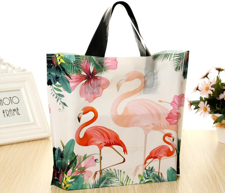 Flamingo Printed Plastic Gift Bag Handles Plastic Bags Clothing Shopping Bag Storage Bag Party Supplies Shopping Packaging Wedding Decor