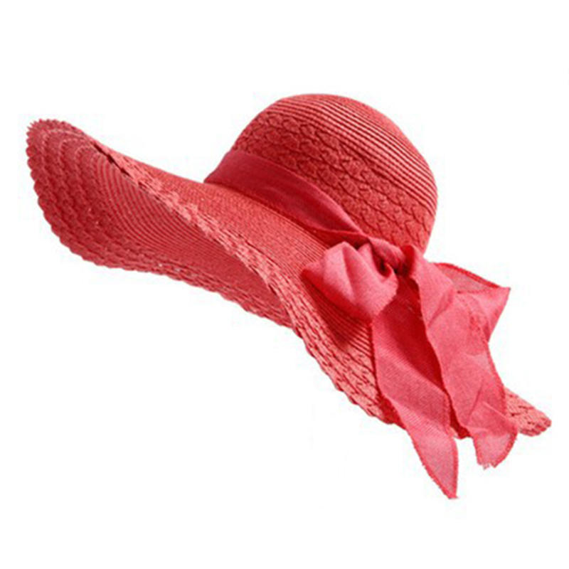 2020 New Wide Brim Summer Hats For Women Vacation Leisure Beach Hat Ribbon Bow Sun Visor Straw Hat Panama Woman's Sun Caps T200104