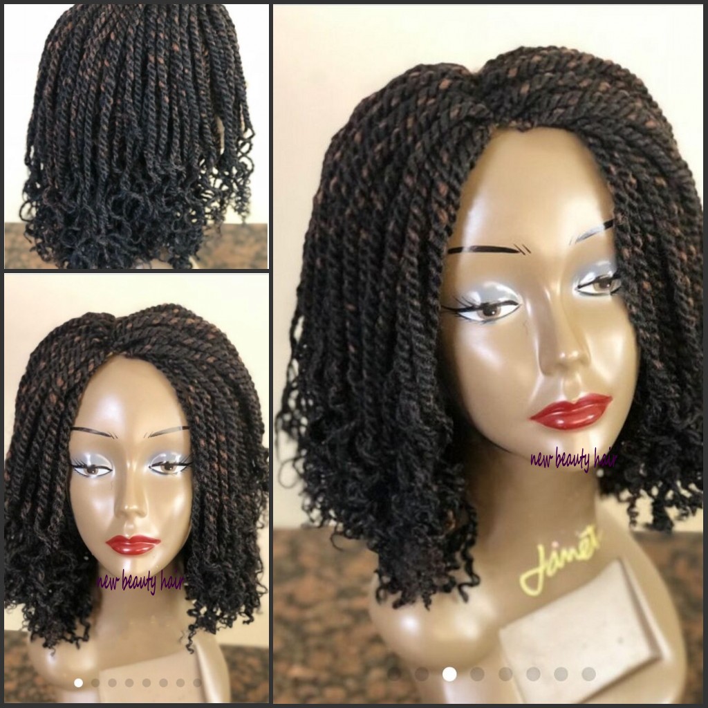 High quality black/brown synthetic short hair kinky twist wig 180density braided curly lace front wigs for black women with baby hair